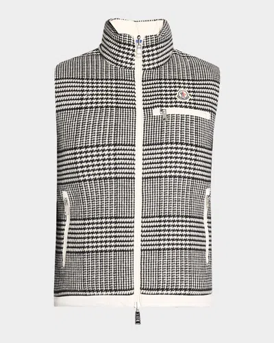Moncler Gienah Prince Of Wales Reversible Down Vest In Gray