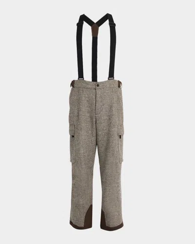 Moncler Men & Apos;s Houndstooth Wool Ski Pants With Detachable Suspenders In Gray