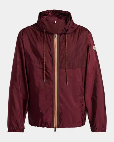 Moncler Hooded Jacket With Adjustable Hood For Men In Burgundy