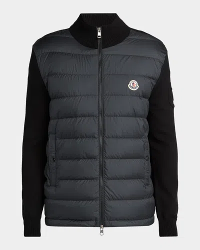Moncler Men & Apos;s Quilted Knit Hybrid Full-zip Cardigan In Black