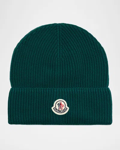 Moncler Men & Apos;s Ribbed Cotton Beanie In Green