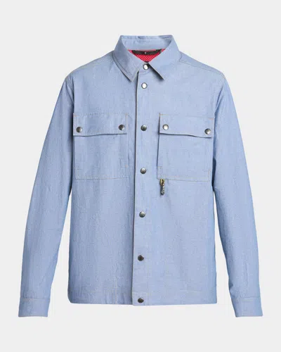 Moncler Grenoble Chambray Snap Shirt Jacket In Blue
