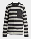 Moncler Mixed Media Stripe Long Sleeve Knit Top In Multi