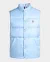 Moncler Baby Bernard Quilted Down Vest With High Collar In Blue