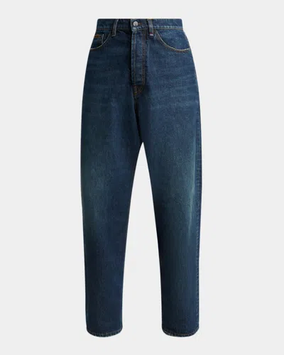Moncler Men & Apos;s Vintage Wash Denim Relaxed-fit Jeans In Blue