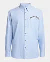 Moncler Cotton Embroidered-logo Oxford Shirt In Dark Blue