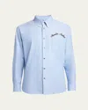 Moncler Cotton Embroidered-logo Oxford Shirt In Dark Blue
