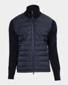 Moncler Men's Archivio Basic Puffer Wool Sleeve Cardigan In Blue
