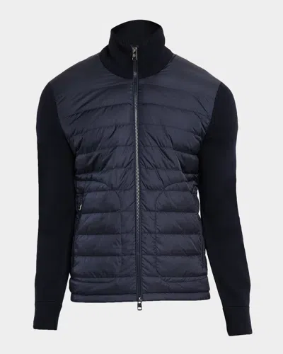 Moncler Men's Archivio Basic Puffer Wool Sleeve Cardigan In Blue