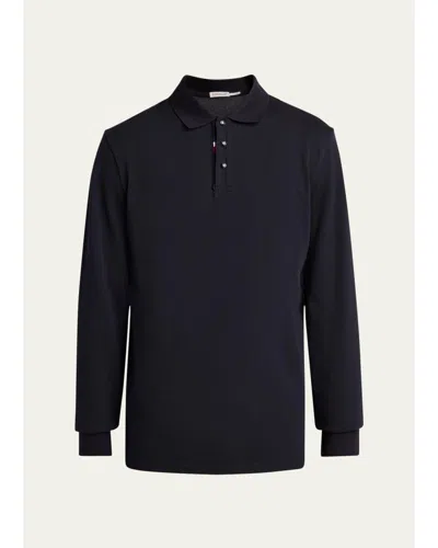 Moncler Logo Cotton Piquet Polo Shirt In Blue