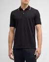 Moncler Men's Archivio Pique Tipped-collar Polo Shirt In Black
