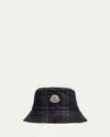Moncler Men's Archivio Plaid Wool Bucket Hat In Blue