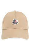 Moncler Mens Beige Logo-patch Cotton-twill Cap In Beige