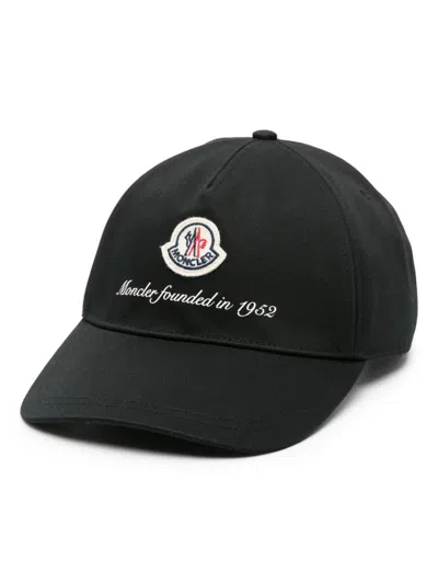 Moncler Logo Cotton Baseball Cap In Black