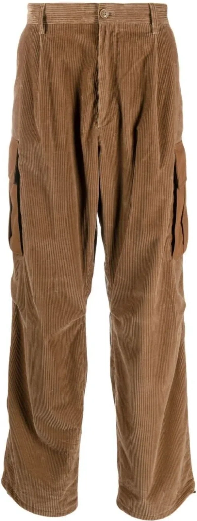 Moncler Corduroy Wide-leg Trousers In Brown