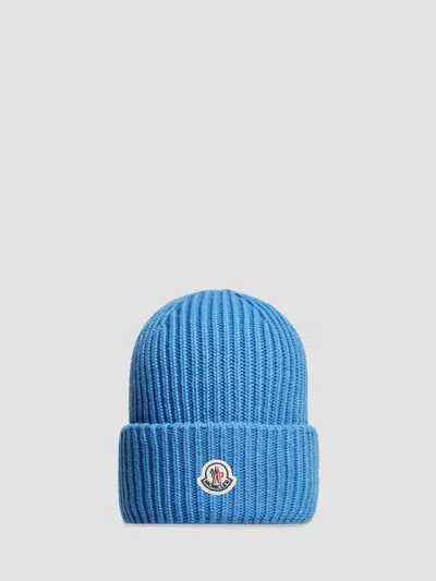 Moncler Men's Beanie Hat In Wool And Cashmere In Light Blue