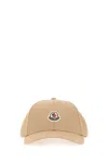 Moncler Logo Patch Cotton Gabardine Baseball Cap In Beige O Tan