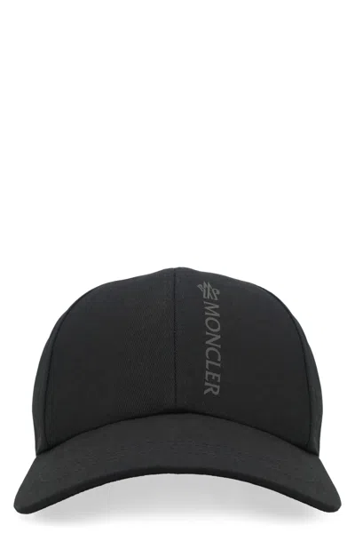 Moncler Men's Black Cotton Cap Featuring Tone On Tone Lettering Logo On Front