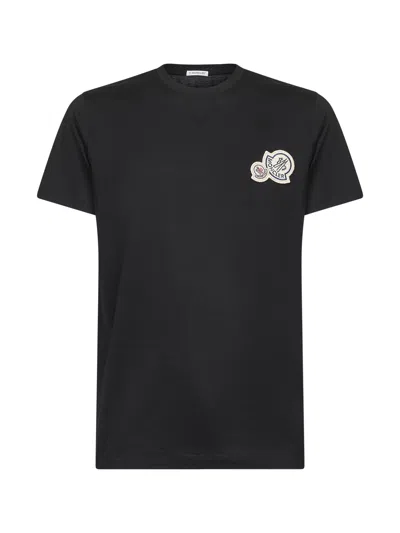 Moncler Men Black Cotton Double Logo Patch T-shirt