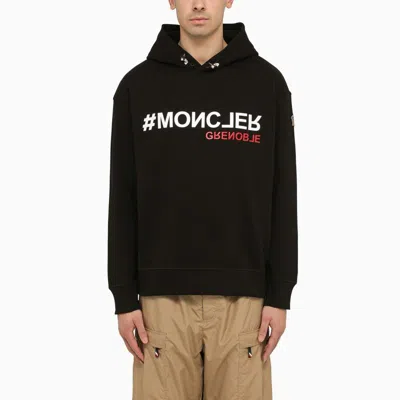MONCLER MEN'S BLACK COTTON HOODED SWEATSHIRT FOR SS24 COLLECTION