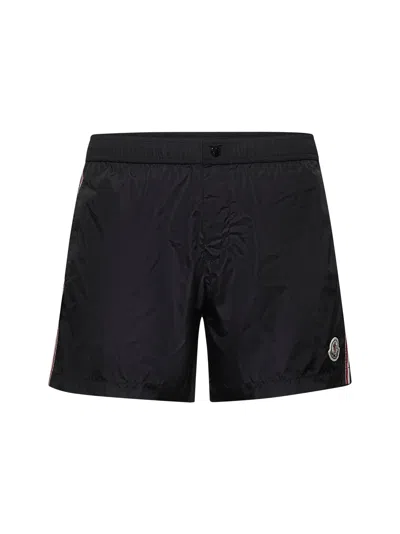 MONCLER MONCLER MEN BLACK TRICOL-TRIMMED SWIM SHORTS