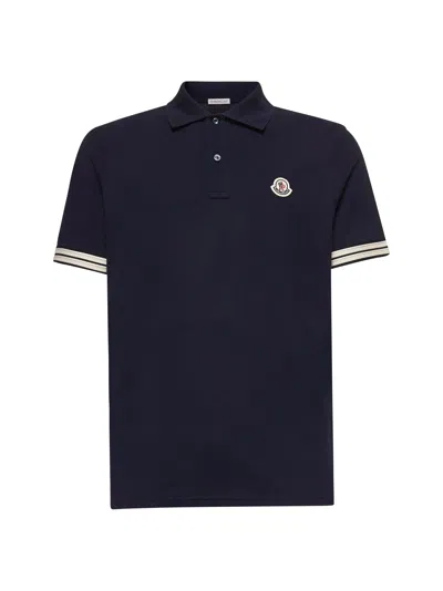 Moncler Men Blue Cotton Piquet Polo Shirt In Black