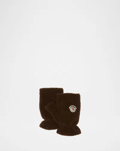 Moncler Men's Boucle Logo Finglerless Mittens In Brown