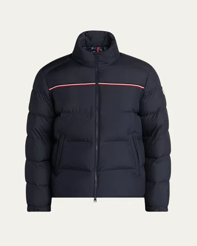 MONCLER MEN'S BOUVAQUE TRICOLOR-TRIM DOWN JACKET