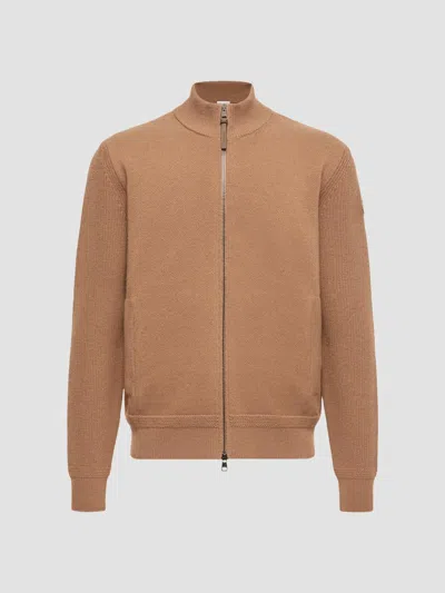 Moncler High-neck Zip-up Cardigan In Brown