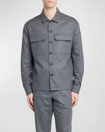Moncler Men's Cashmere Button-front Shirt With Pockets In Grey