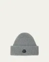 Moncler Men's Cashmere Rib Leather-logo Beanie Hat In Brown