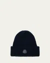 Moncler Men's Cashmere Rib Leather-logo Beanie Hat In Neutral