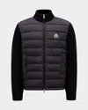Moncler Wool And Padded Nylon Cardigan In Black