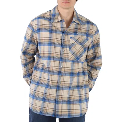 Moncler Men's Checked Logo-print Cotton Shirt In Blue