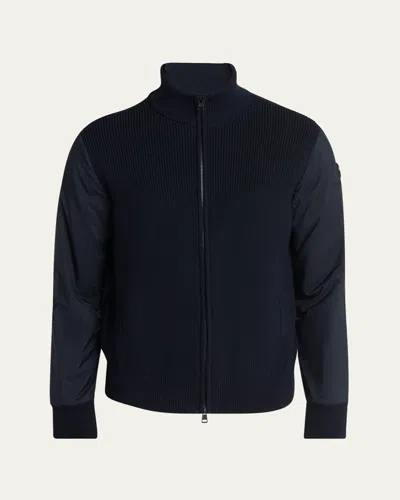 Moncler Men's Chinon Ribbed Full-zip Jacket In Blue