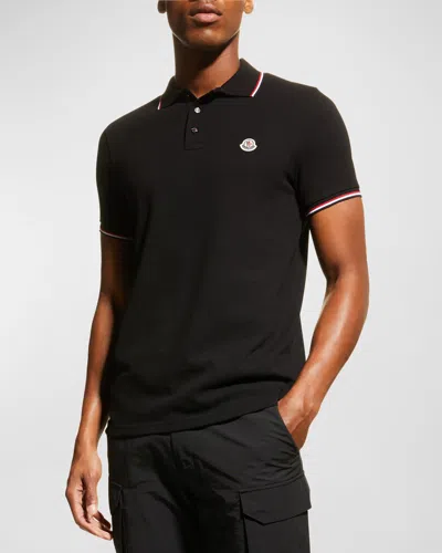 Moncler Men's Classic Tipped Polo Shirt In Black
