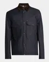 Moncler Men's Corduroy-collar Denim Shirt Jacket In Blue