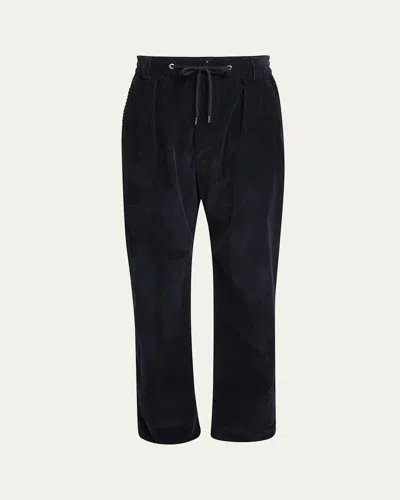 Moncler Men's Corduroy Straight-leg Pull-on Trousers In Dark Blue