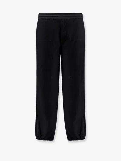 Moncler Men Cotton Blend Trouser With Drawstring In Black