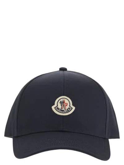Moncler Men Cotton Gabardine Baseball Cap In Blue