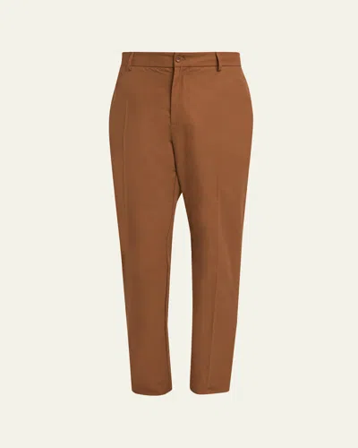 Moncler Men's Cotton Leather-trim Straight Leg Trousers In Brown