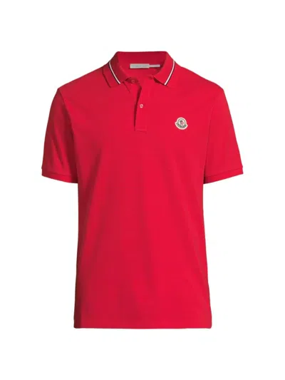 Moncler Men's Polo Shirt With Striped Collar In Red