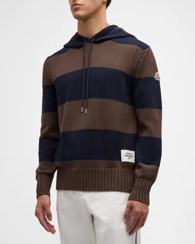 MONCLER MEN'S COTTON STRIPED KNIT HOODIE