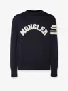 Moncler Cotton Crew Neck Sweater With Ribbed Cuffs And Hem In Blue