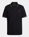 Moncler Striped Trim Cotton Piquet Polo Shirt In Black