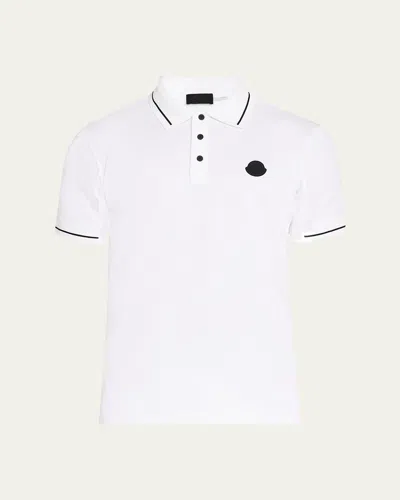 Moncler Men's Cotton Tipped Polo Shirt In White