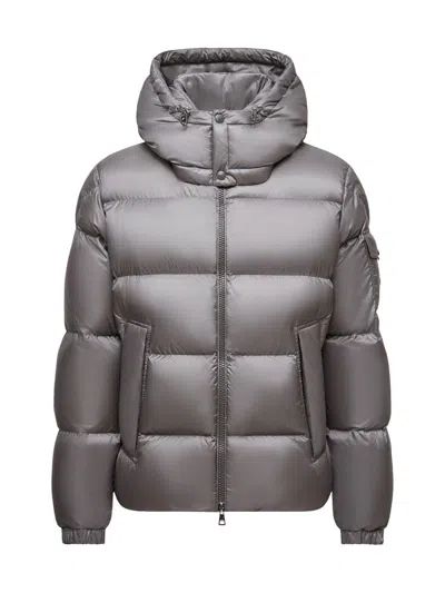 Moncler Short Down Jacket With Hood Couyere In Gray