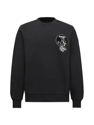 Moncler Mascot Patch Cotton Sweatshirt In Black