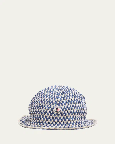 Moncler Men's Crochet Cotton Bucket Hat In Blue