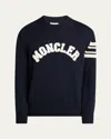 Moncler Cotton Crew Neck Sweater With Ribbed Cuffs And Hem In Blue